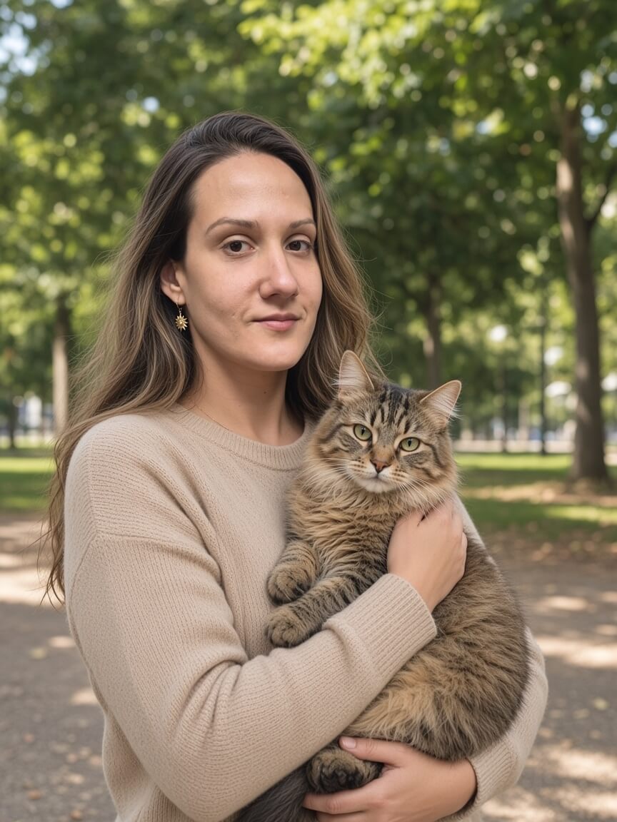Tutora com gato no parque